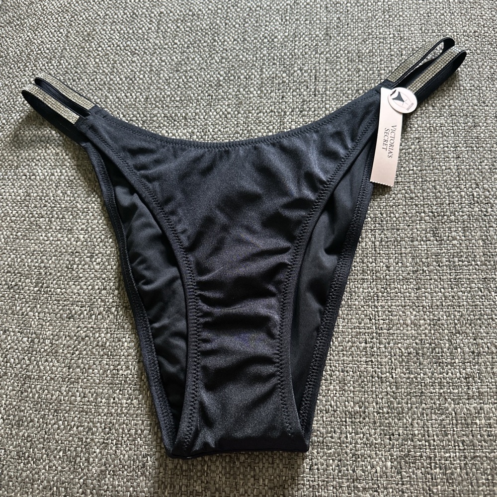 Victoria’s Secret Black Brazilian Bottom with Double Straps Swimwear